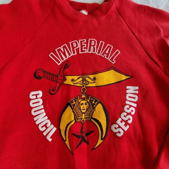 Vintage‎ 90s Shriners Masons Sweatshirt Crewneck Red Size M/L Slim USA - Picture 1 of 8
